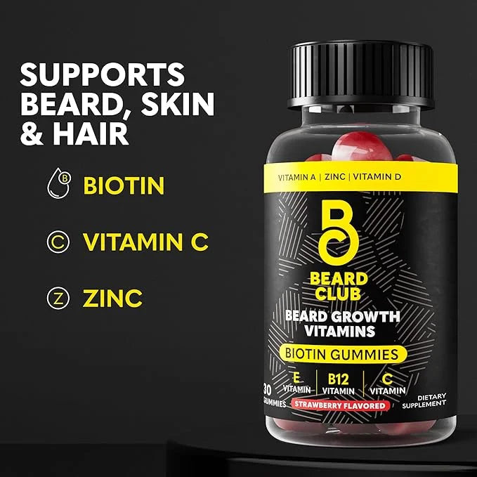 The Beard Club Biotin Beard Growth Vitamin Gummies - Beard and Hair Supplement for Men - Vitamins B12, E, & C to Support a...