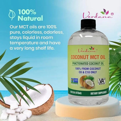 Verdana Coconut MCT Oil, Fractionated, Genuine 100% Coconut Derived, Kosher Food Grade, Vegan, Non-GMO, Great for Keto and...