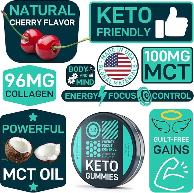 MCT Oil Keto Gummies Collagen Metabolism Booster - Pre Workout Gummy Energy Chews Keto Candy - Physical and Mental Energy,...