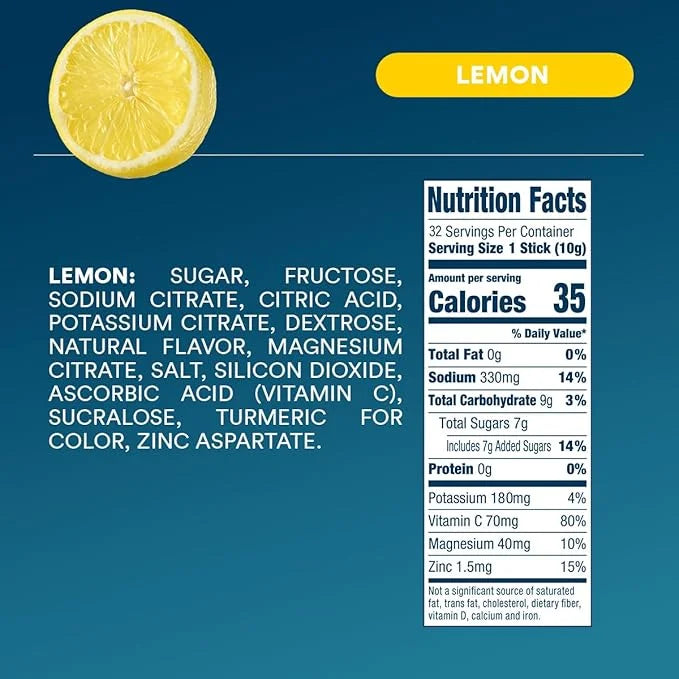 DripDrop Hydration - Lemon - Electrolyte Drink Mix Single Serve Hydration Powder Packets | Non-GMO, Gluten Free, Vegan | 3...