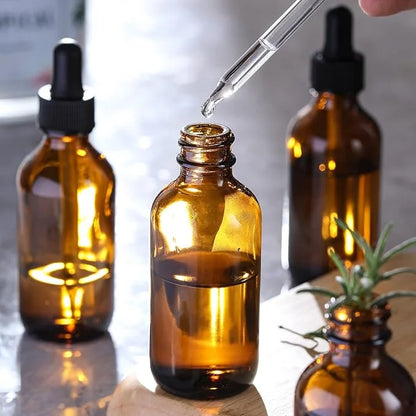 AOZITA Set of 4, 1 oz Eye Dropper Bottles with 1 Stainless Steel Funnels & 4 Labels - 30ml Thick Dark Amber Glass Tincture...