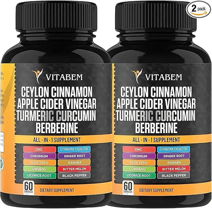 Ceylon Cinnamon Capsules 3000mg Turmeric 3000mg 3000mg Ginseng 2000mg Aloe 2000mg Berberine 1200mg + 60 Count 2)