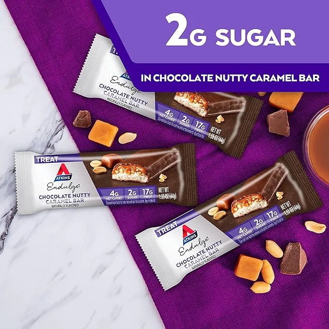 Atkins Endulge Chocolate Nutty Caramel Bar, Dessert Favorite, 2g Sugar, High in Fiber, Keto Friendly, 12 Count - Product I...