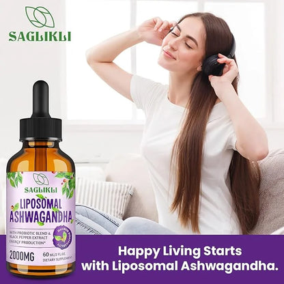 Liposomal Ashwagandha Liquid Drops 2000mg, Ashwagandha (7% Withanolides) 2 FL.OZ (1 Bottle)