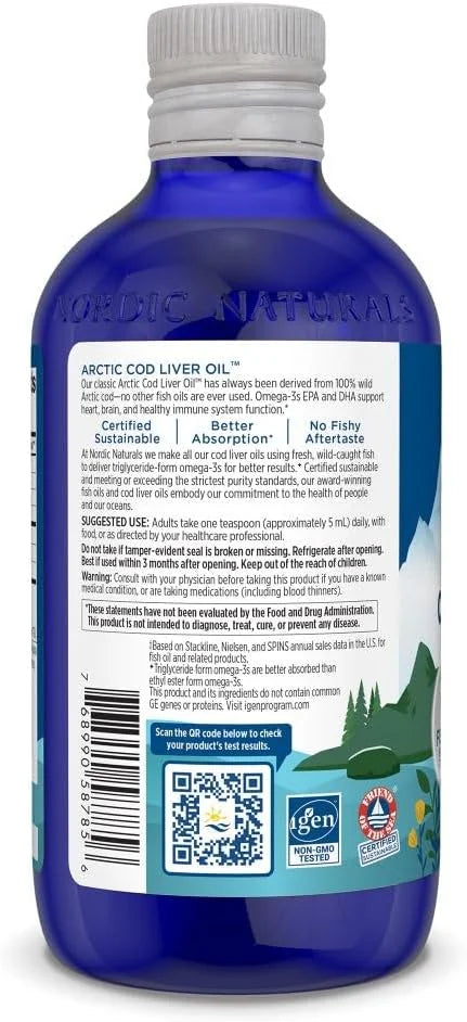 Nordic Naturals Arctic Cod Liver Oil, Lemon - 8 oz - 1060 mg Total Omega-3s with EPA & DHA - Heart & Brain Health, Healthy...