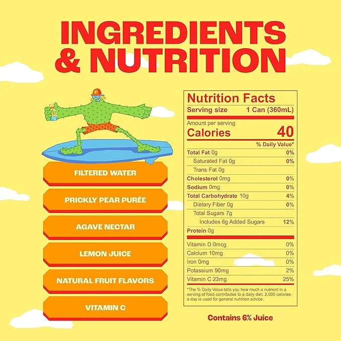 Pricklee Tropical Mango Cactus Water - Packed With Antioxidants, Electrolytes, Vitamin C - Natural Sports Drink for Immuni...