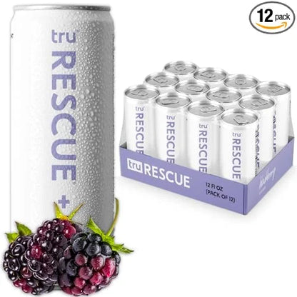Tru Rescue Seltzer, Hydration Detox Drink with Electrolytes, Blackberry Flavor, Sparkling Water, Caffeine-Free, Kosher, Gl...