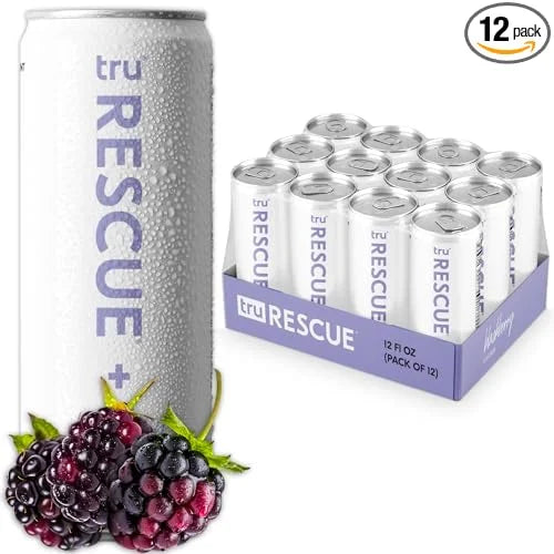 Tru Rescue Seltzer, Hydration Detox Drink with Electrolytes, Blackberry Flavor, Sparkling Water, Caffeine-Free, Kosher, Gl...