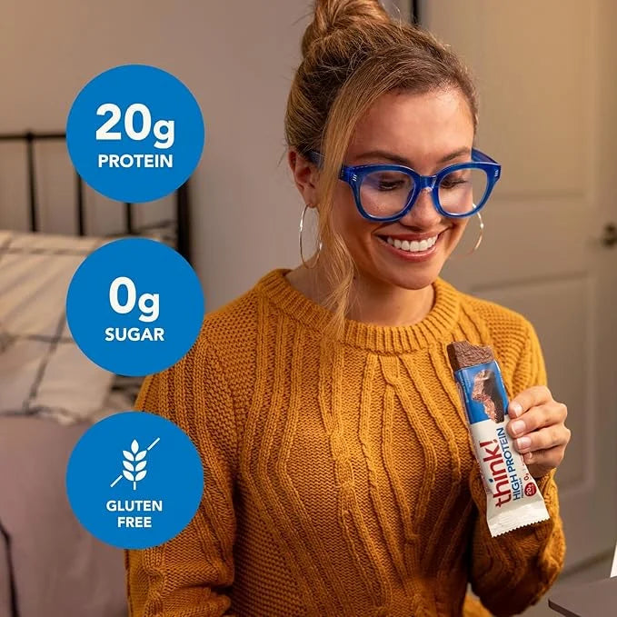 think! Protein Bars, High Protein Snacks, Gluten Free, Kosher Friendly, Brownie Crunch, Nutrition Bars, 2.1 Oz per Bar, 12...