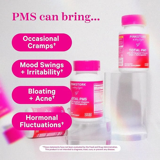 Pink Stork PMS Supplement for Women - Vitex, Ashwagandha, Maca Root & 10 Vitamins & Minerals to Support Hormone Balance, M...