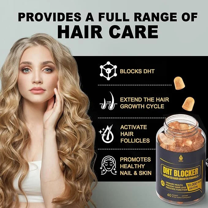 DHT Blocker Gummies Hair Growth Supplement, Super Potency Saw Palmetto & Biotin 10000 mcg for Women & Men, Plus 12 Proprie...