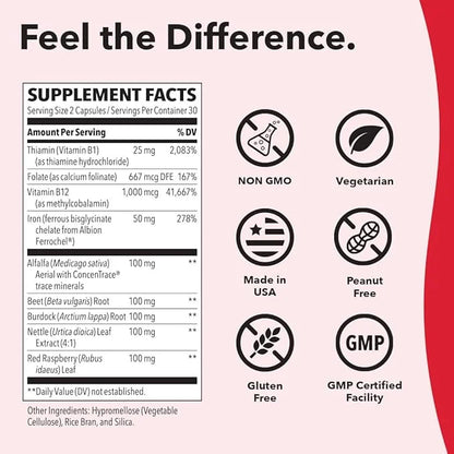 LifeSeasons Blood Nourish-R - Iron Deficiency Supplement - Non Constipating - Supports Anemia, Fatigue, Paleness & Dizzine...