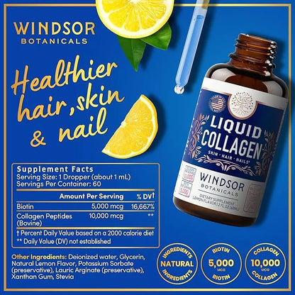 Liquid Collagen for Women and Men 5,000mcg Biotin, 10,000mcg Collagen 2x2oz