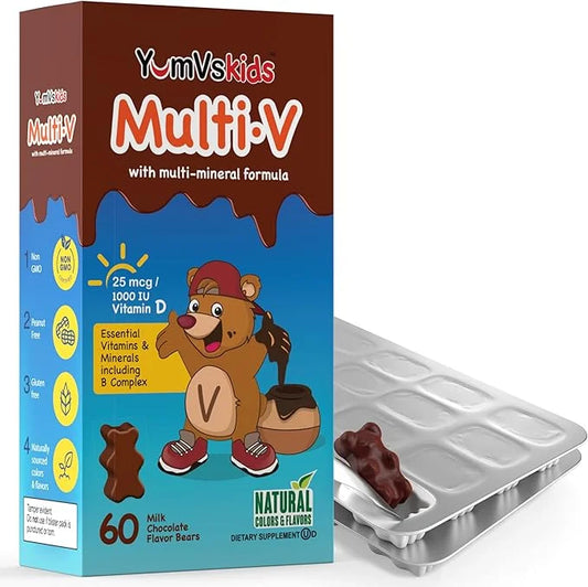 YUM-V'S - Kids Multivitamin Chewable Chocolate Bears - Multivitamin for Kids Supplement - 16 Vitamins & Minerals - Vitamin...
