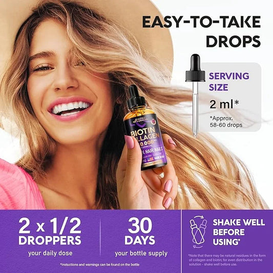 Liquid Biotin & Collagen 60000 mcg B7 Supplement 98% Faster