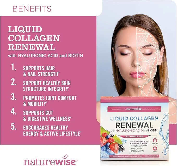NatureWise Liquid Collagen for Women & 4000mg, Collagen 1 & 3 - 10 Tubes