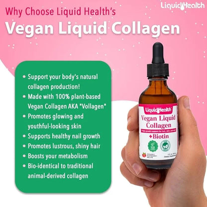 LIQUIDHEALTH 100% Vegan Collagen Plus Biotin 100,000mcg Liquid Drops - Plant-Based Liquid Collagen for Women, Men - Hair &...