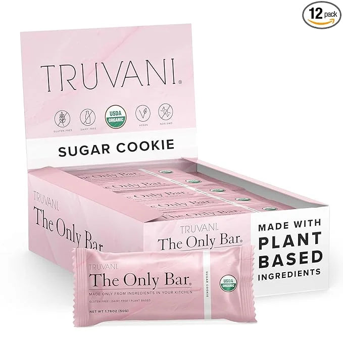Truvani Plant Based Snack Bars | Sugar Cookie 12 Pack | 6g Protein | USDA Organic and Vegan | The Only Bar | Dairy, Soy, a...