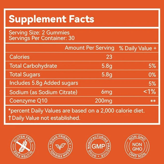 CoQ10 Gummies 200mg, Vegan Supplement (60 Gummies)