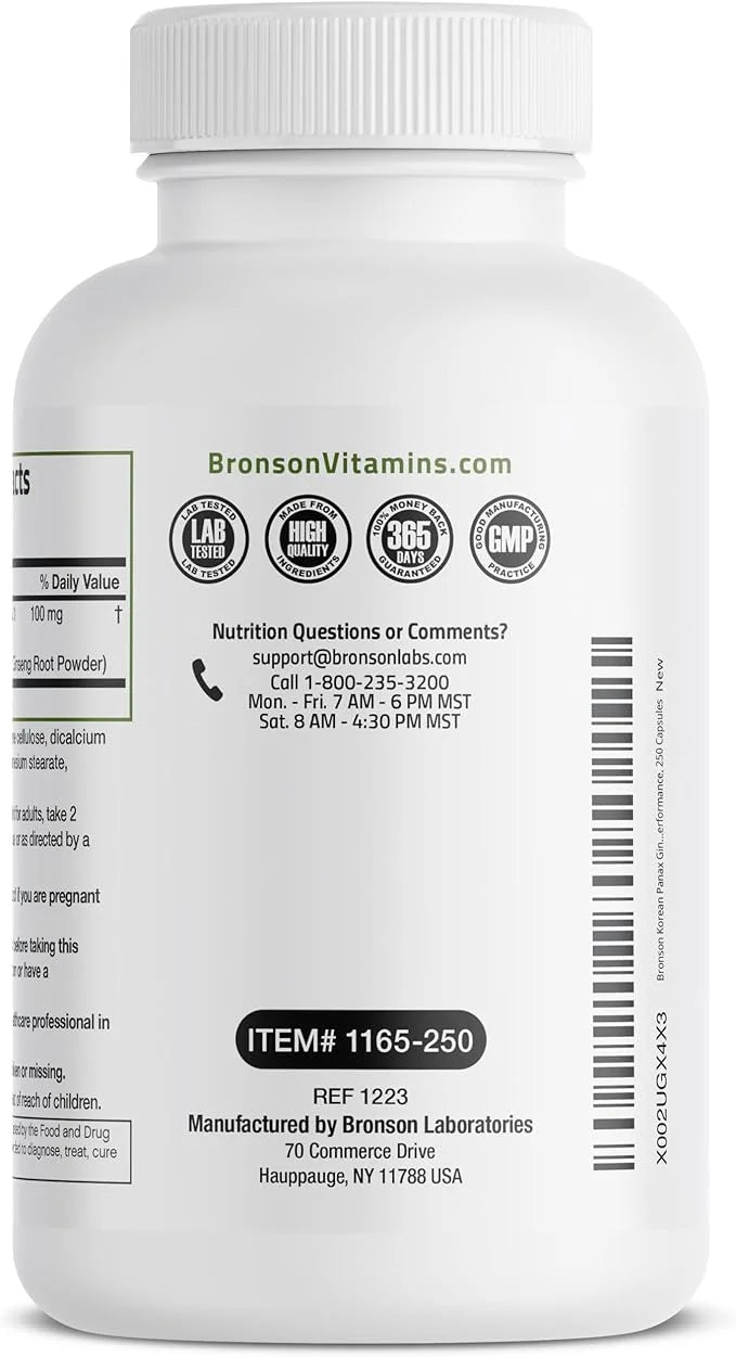 Bronson Korean Panax Ginseng Supports Energy, 250 Capsules