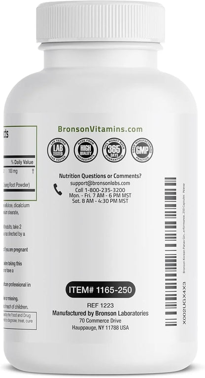 Bronson Korean Panax Ginseng Supports Energy, 250 Capsules