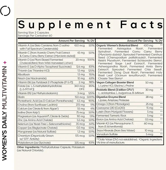 Codeage Women’s Daily Multivitamin, 25+ Vitamins & Minerals, Fermented, Organic Whole Foods, Probiotics Supplement - Vitam...