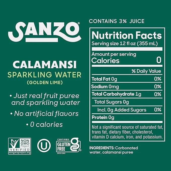 Sanzo Flavored Sparkling Water - Calamansi (Lime) 12-Pack - Carbonated Drink Made with Real Fruit and Sugar-Free - Non-GMO...