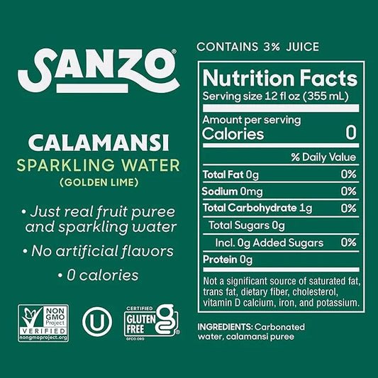 Sanzo Flavored Sparkling Water - Calamansi (Lime) 12-Pack - Carbonated Drink Made with Real Fruit and Sugar-Free - Non-GMO...