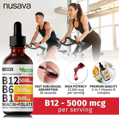 (4 Pack) Vitamin B12 Liquid Drops, B12 Sublingual 5000 mcg, B12, Liquid B12 Drops, B12 Sublingual 27,200 mcg 80 Servings