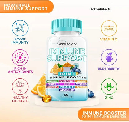 10-in-1 Immune System Support Booster D3, Selenium, B6, Echinacea (60 Count 2))