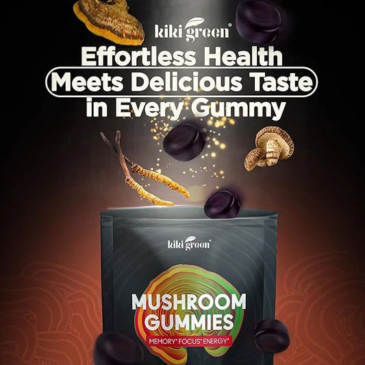 Mushroom Gummies with Lion's Mane & 9 Adaptogen 60 Gummies, 10:1 Extract