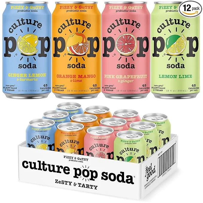 Culture Pop Soda, Zesty & Tarty Variety Pack, Probiotic Low Sugar Soda, Sparkling Juice Alternative, Non-GMO, Kosher, Glut...