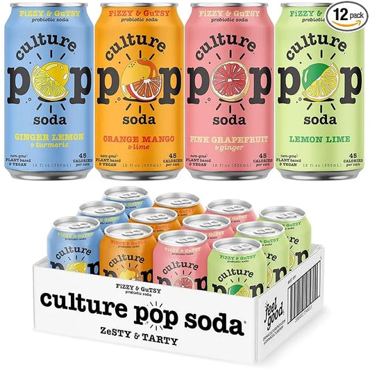 Culture Pop Soda, Zesty & Tarty Variety Pack, Probiotic Low Sugar Soda, Sparkling Juice Alternative, Non-GMO, Kosher, Glut...
