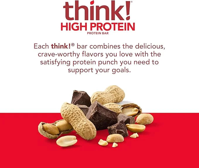 think! Protein Bars, High Protein Snacks, Gluten Free, Kosher Friendly, Chunky Peanut Butter, Nutrition Bars, 2.1 Oz per B...