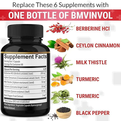 Berberine Supplement with Ceylon Cinnamon, Turmeric, 60 Capsules
