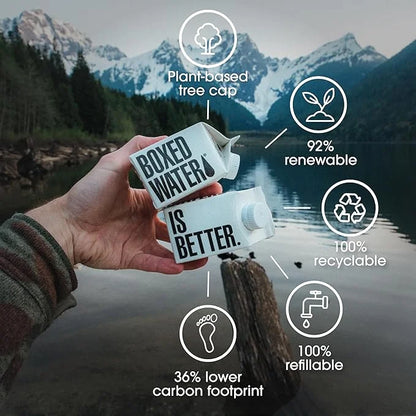 Boxed Water 8.5 oz. (24 Pack) – Purified Drinking Water in 92% Plant-Based Boxes, 100% Recyclable, BPA-Free, Refillable Ca...