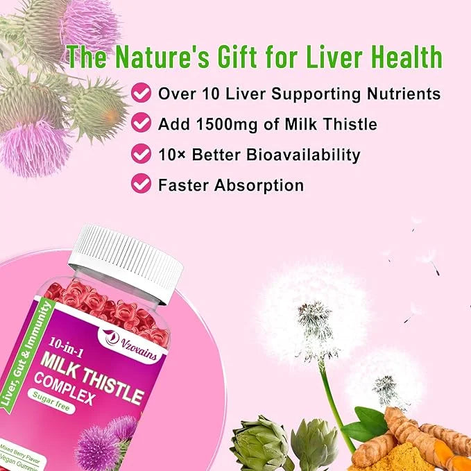 1500mg Milk Thistle Gummies, 10-in-1 Herbal