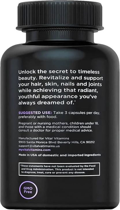 Vital Vitamins Multi Collagen Plus - with Biotin, Hyaluronic Acid, Vitamin C - Type I, II, III, V, X - for Women & Men - H...
