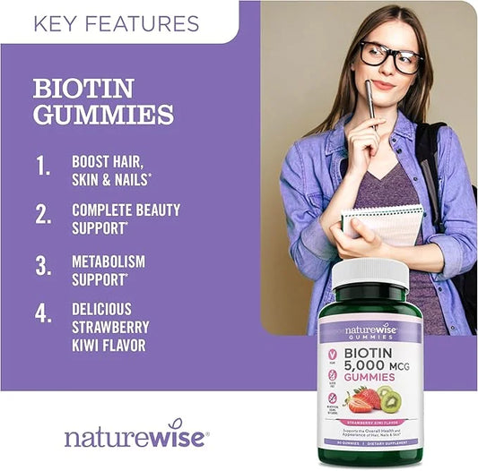 NatureWise Biotin Gummies B7 5000mcg 5000mcg Supports 180 Count[3-Month Count[3-Month Supply]