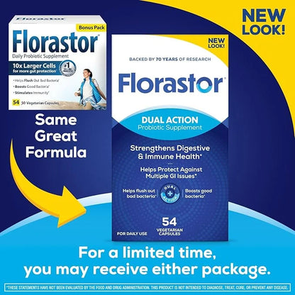 Florastor Probiotics for Digestive and Immune Health, 54 Capsules, Probiotics for Women & Men, Helps Flush Out Bad Bacteri...