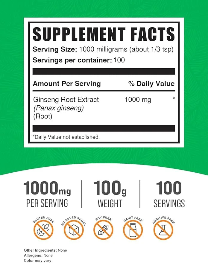 BulkSupplements.com Ginseng Root Extract Powder 1000mg per 100g (3.5 (3.5 oz) 1)