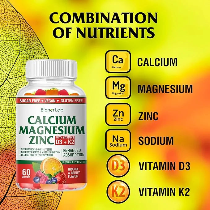 Calcium Magnesium Zinc Gummies with Vitamin D3 & K2 -