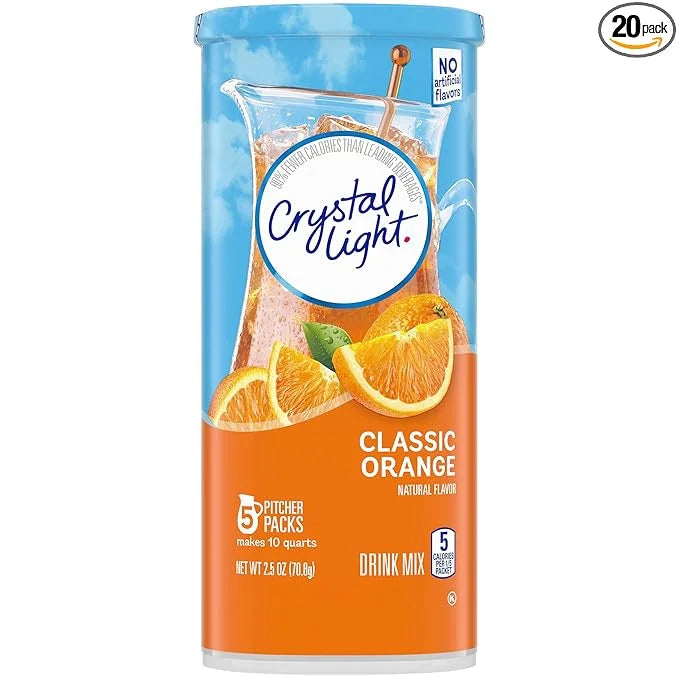 Crystal Light Classic Orange with Vitamin C & Calcium Drink Mix (20 Pitcher Packets, 4 Canisters of 5) - Product Image