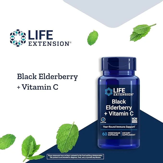 Life Extension Black Elderberry + Vitamin C 60 Vegetarian