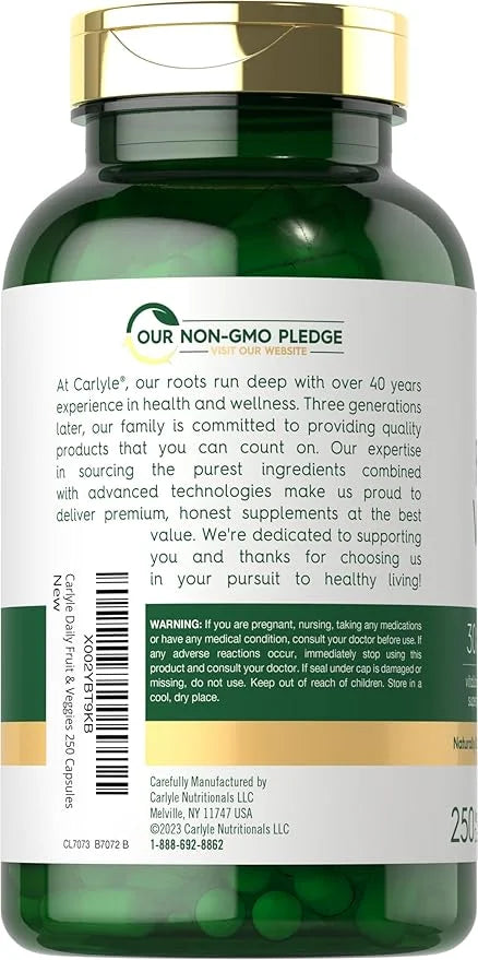 Carlyle Fruits and Veggies Supplement | 250 Capsules | Made with 30 Fruits and Vegetables | Vegetarian, Non-GMO, Gluten Fr...