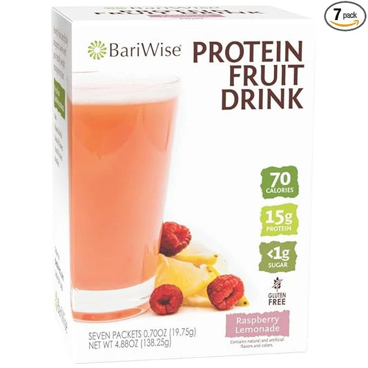 BariWise Protein Fruit Drink, Raspberry Lemonade, Low Sugar, Gluten Free, Keto Friendly & Low Carb (7ct) - Product Image