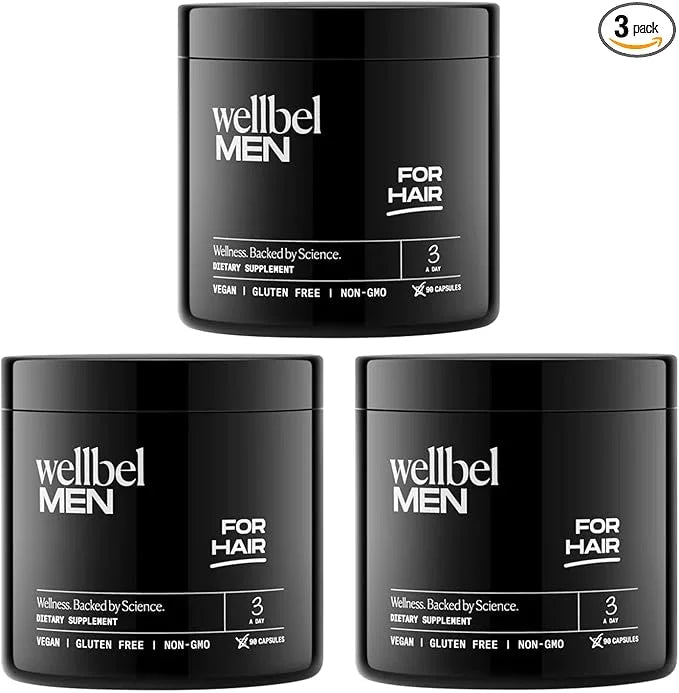 WELLBEL Men Clean Supplement for Hair, Skin, and Nails, Vegan, Gluten Free and Non GMO 90 Count - 3 Pack - Product Image