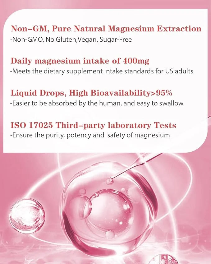 Liquid Magnesium Glycinate,Kids Magnesium Drops,400mg Liquid (2 Fl Oz/1PCS)