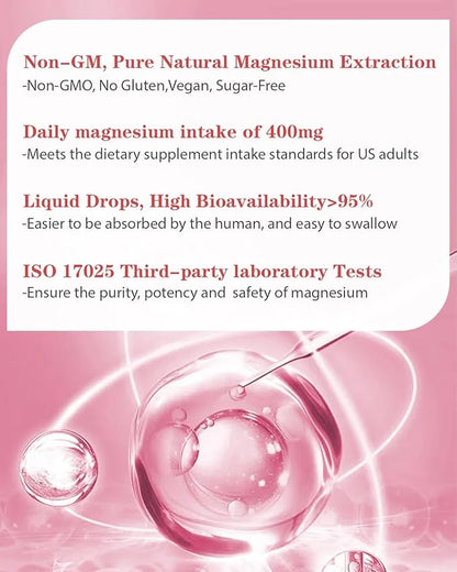 Liquid Magnesium Glycinate,Kids Magnesium Drops,400mg Liquid (2 Fl Oz/1PCS)