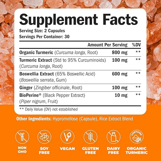 Turmeric Supplement with 65% Boswellia Extract Capsules - Turmeric Curcumin Supplement 95% Curcuminoids - Boswellia Serrat...